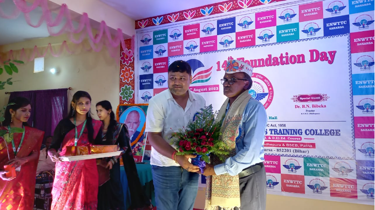 Honored by giving bouquet and sheet