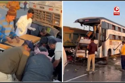 भावनगर में बस और डंपर ट्रक में भीषण टक्कर।