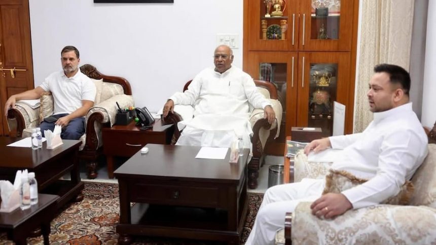 Rahul Gandhi, Mallikarjun Kharge, Tejashwi Yadav